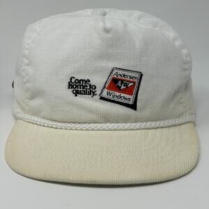 Vintage 80s Andersen Windows Hat Baseball Cap White Corduroy Strapback Rope Cord